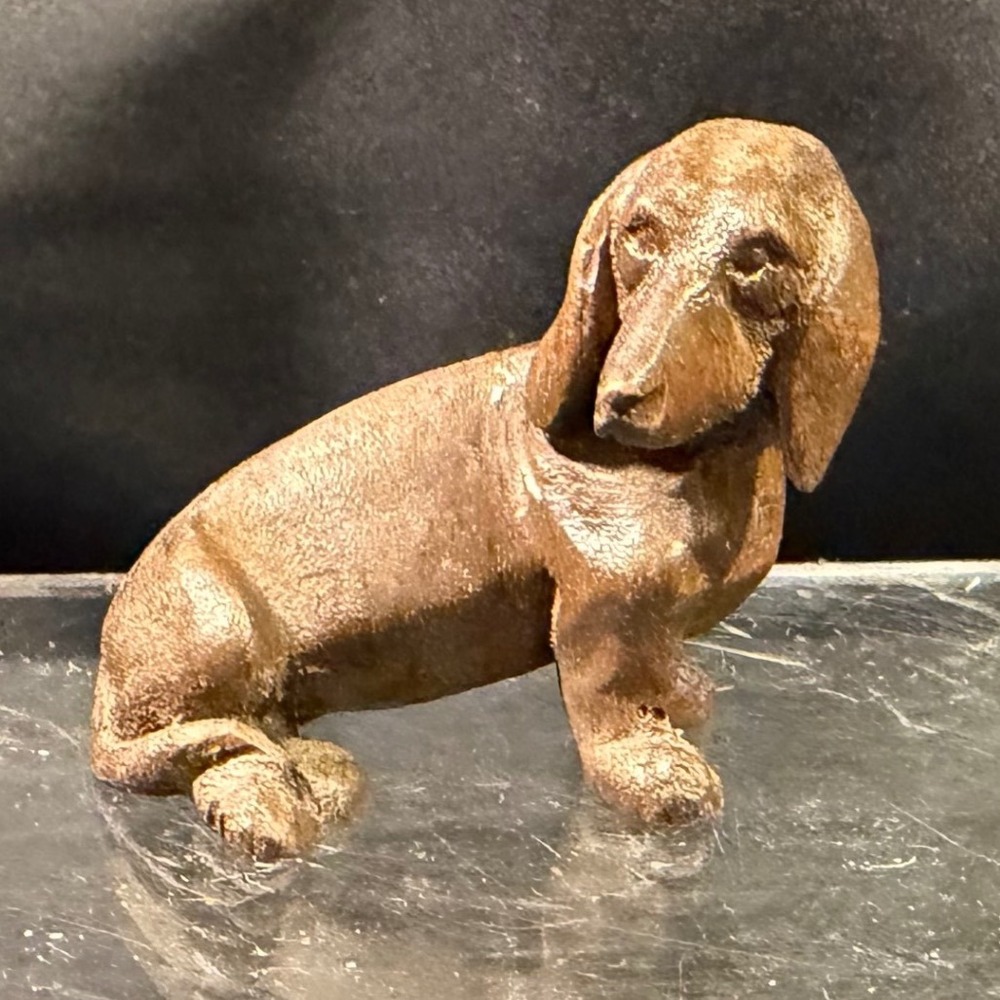 Vintage Miniature Dachshund Figurine Bronze Tone Wiener Dog Statue 2.25 Inch